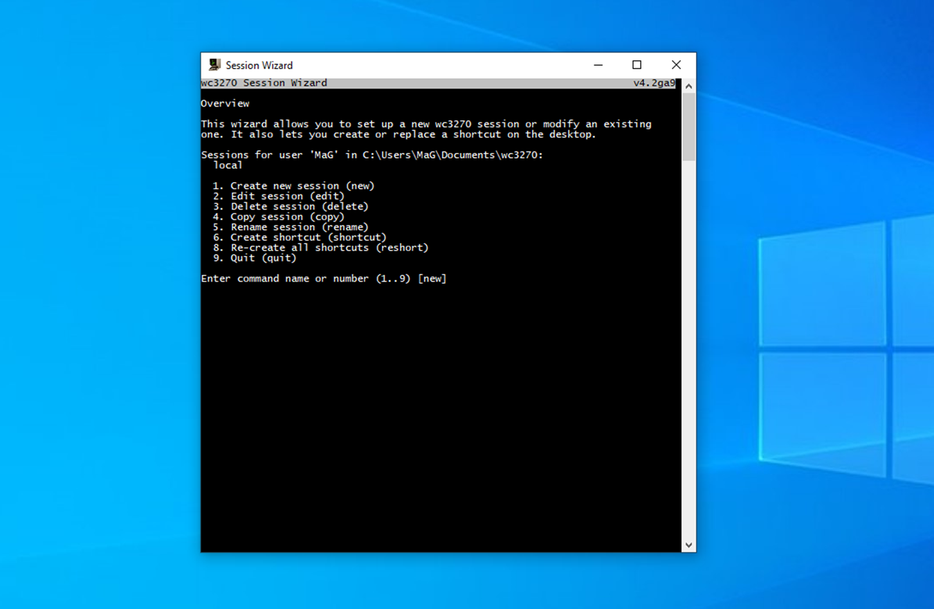 wc3270 Session Wizard