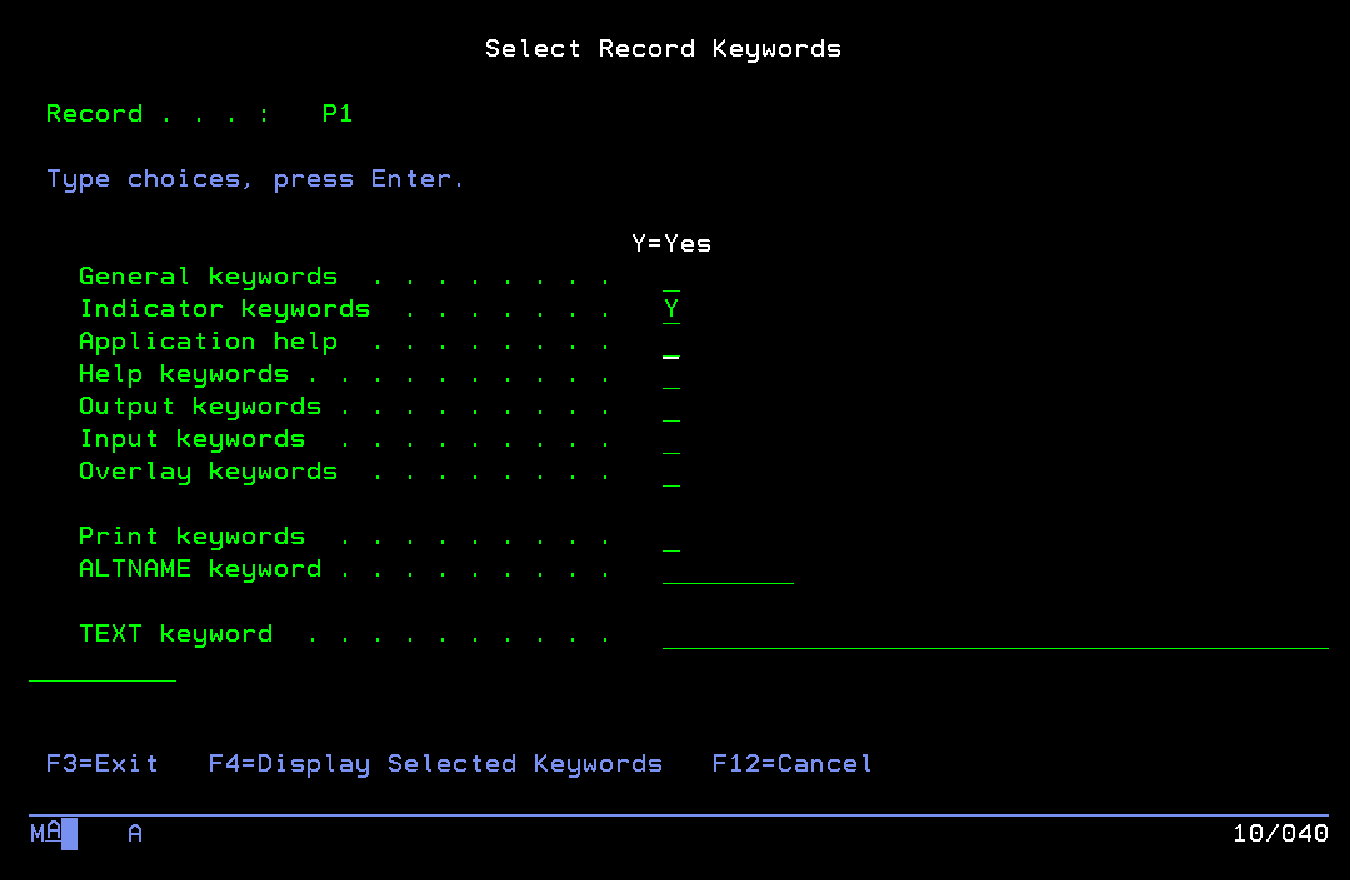 Y en Indicator Keywords