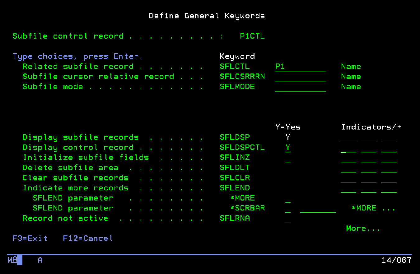 Ingresamos Y (yes/si) en Display Control Record