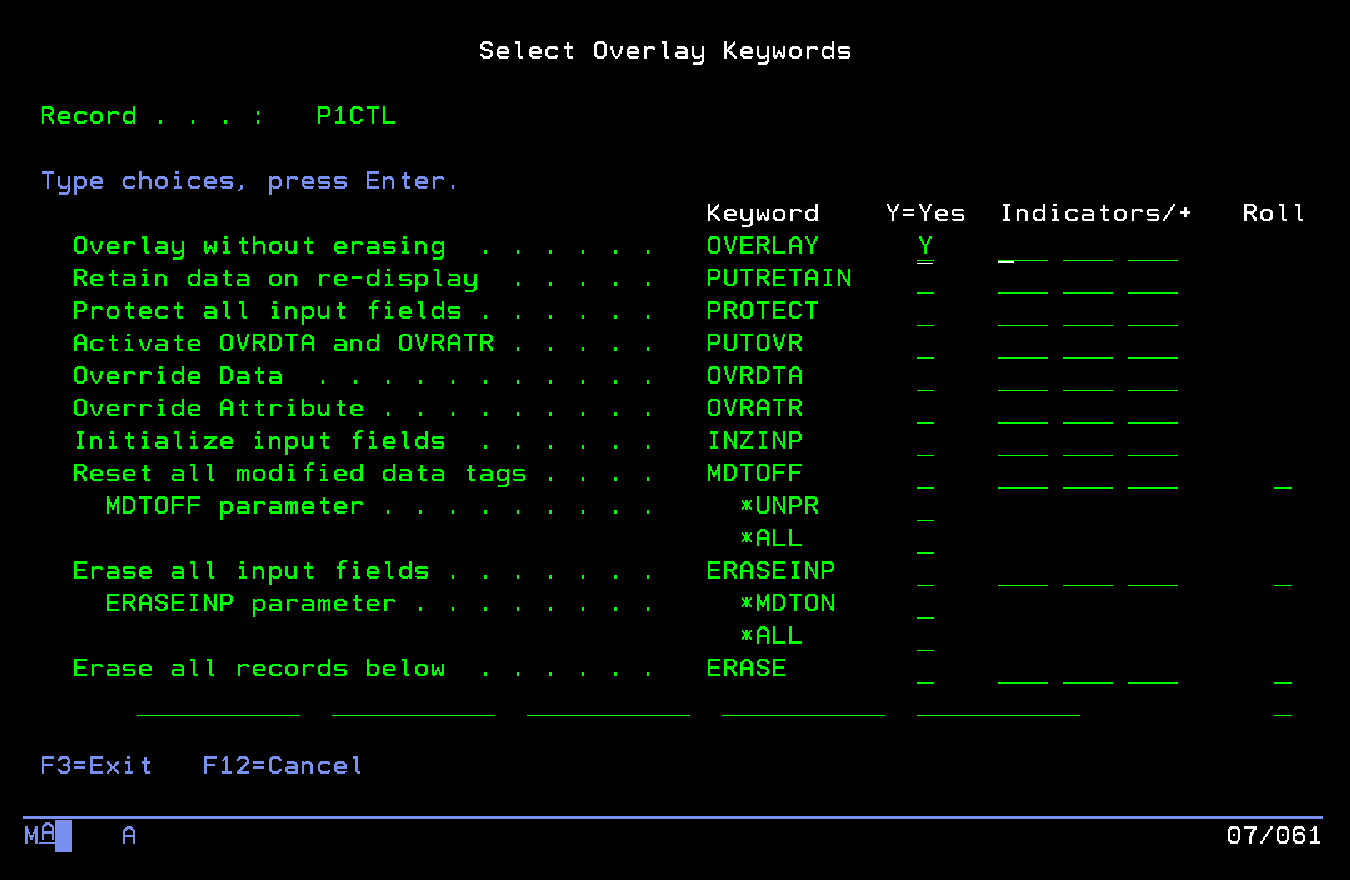 Y (yes/si) en Overlay without erasing  . . . . . .   OVERLAY 