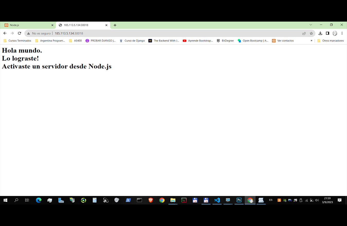 Accedemos al servidor node desde el navegador
