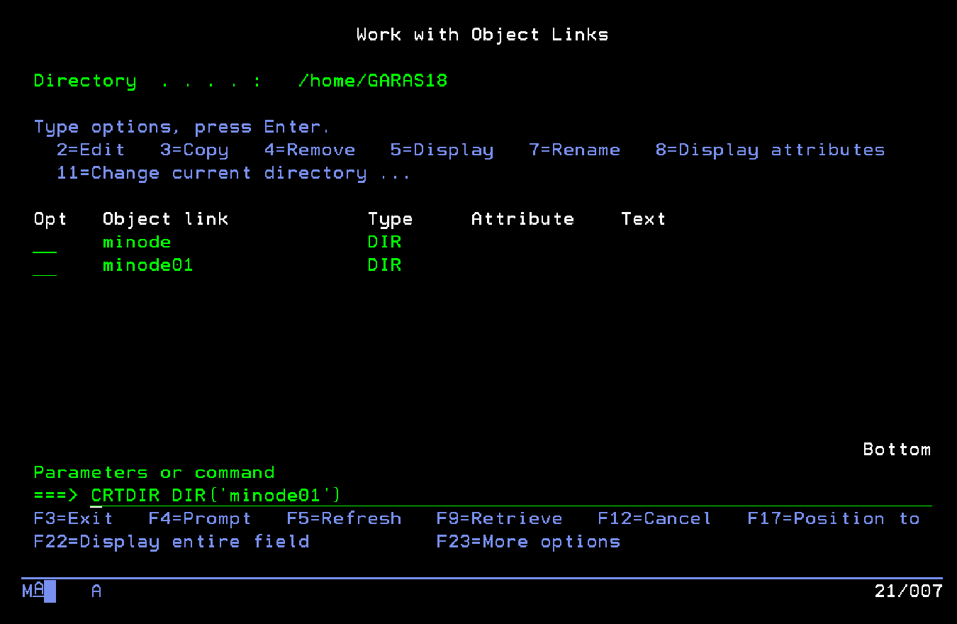 Entramos a WRKLNK y creamos el directorio para nuestro proyecto.